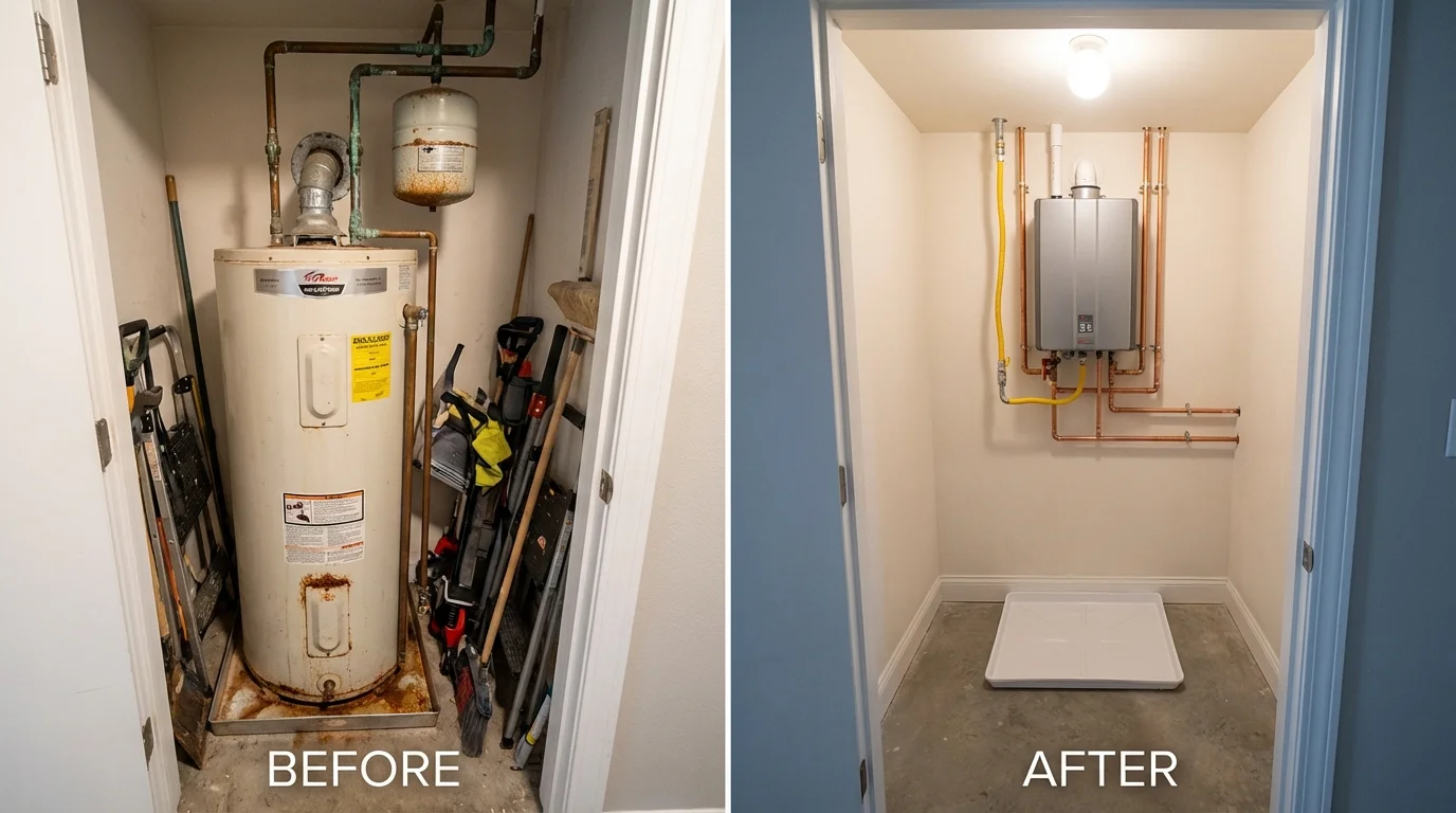 Tank water heater versus wall-mounted tankless unit comparison for Portage, IN homeowners