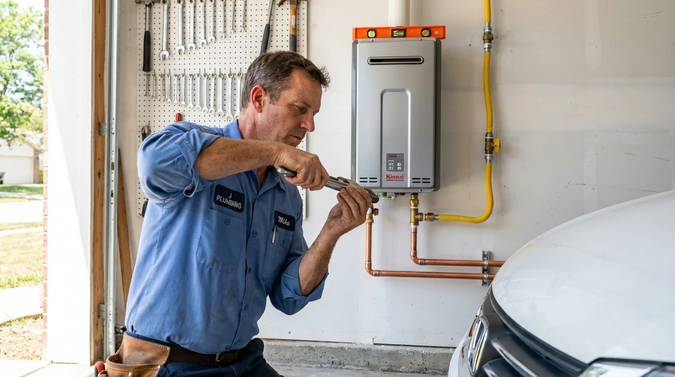 Tankless water heater installation by a Johns Plumbing LLC plumber in Portage